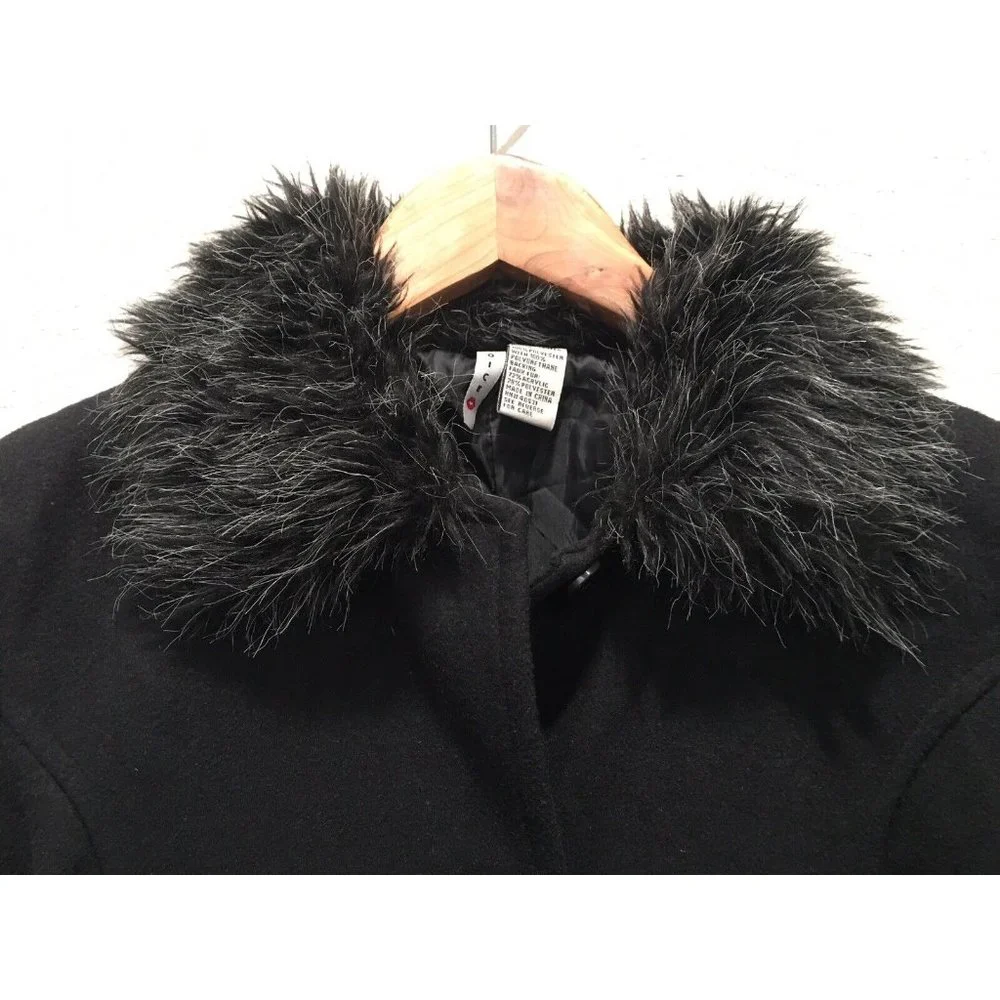 Voice  Long Wool Coat Faux Fur Collar Button Up Fully Lined - Picture 4 of 16